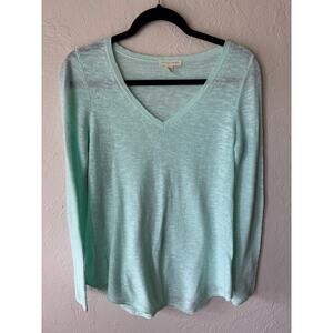 Eileen Fisher Organic Linen/ Cotton Seafoam Blue Summer Sweater - Petite